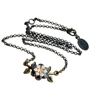 Michal Negrin Flower Necklace Crystal Enamel Bronze Dainty VTG High End choker